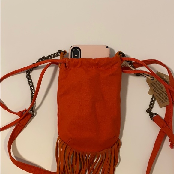 Coral canvas and suede fringe bag - Picture 6 of 8